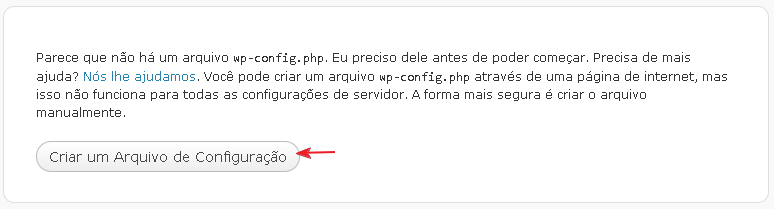 Criar arquivo wp-config.php na instalação do WordPress
